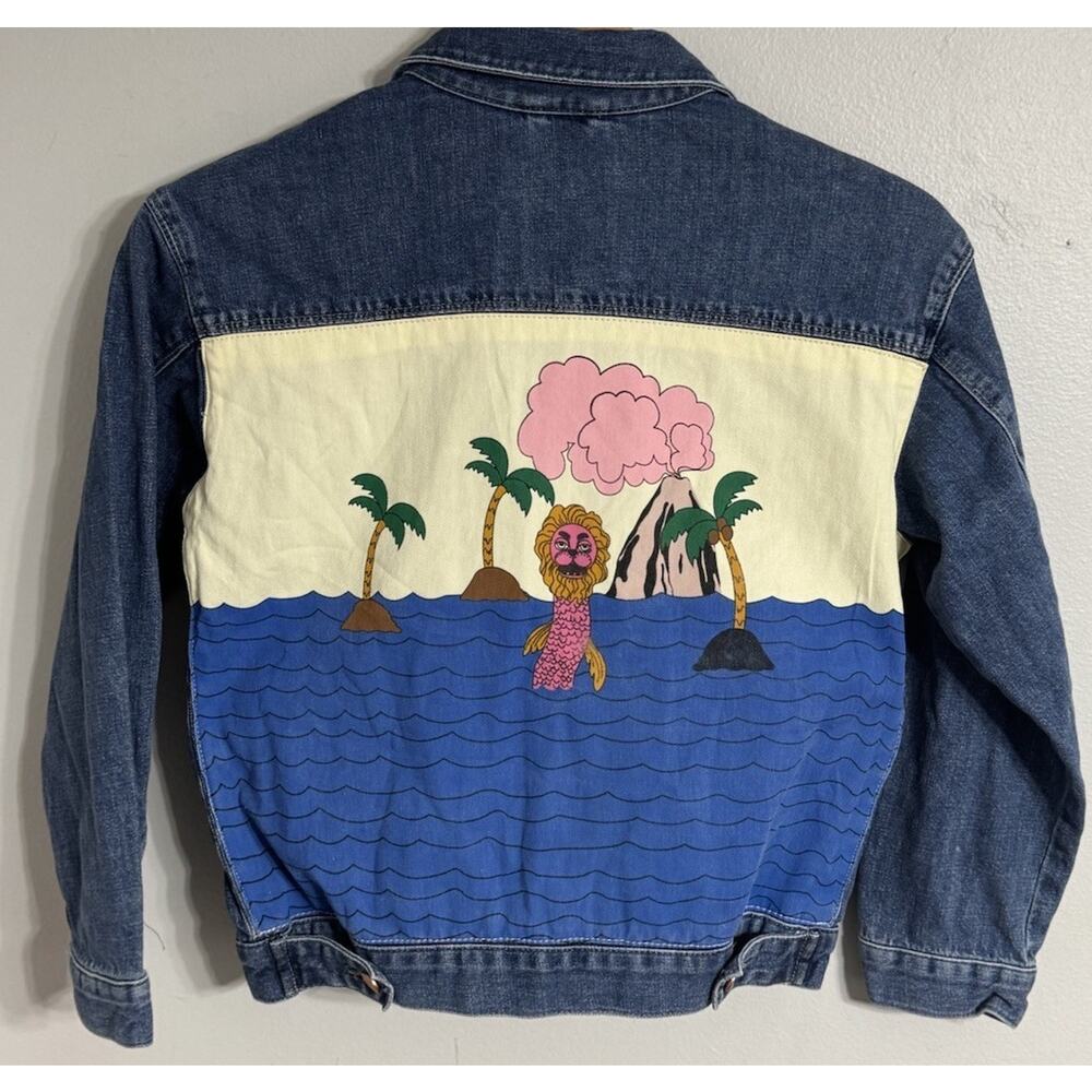 MINI RODINI Sea Monster DENIM JACKET Girls Size 10/12 Organic Cotton